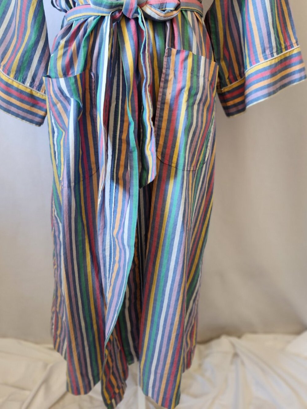 Christian Dior Monsieur OS Unisex Multi-Color Striped Front Pockets Belted Robe - Picture 4 of 12